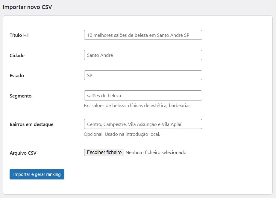 Cards locais e configurações