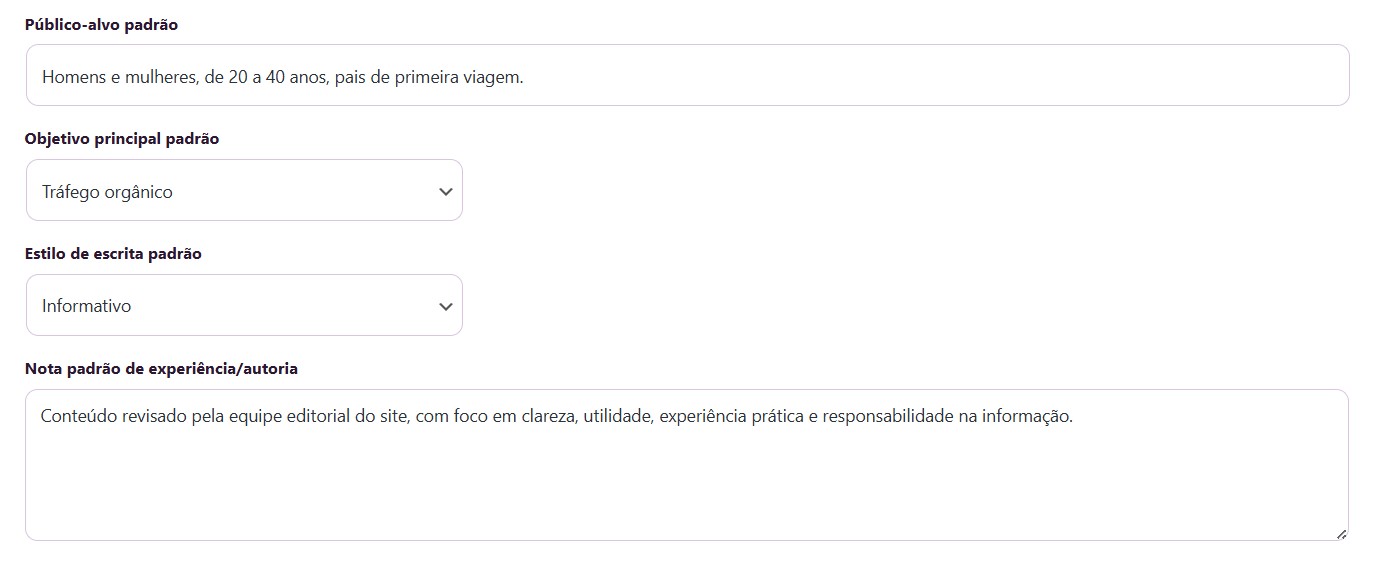 Geração e campos de SEO
