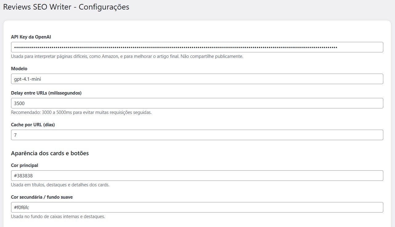 Configuração do comparativo