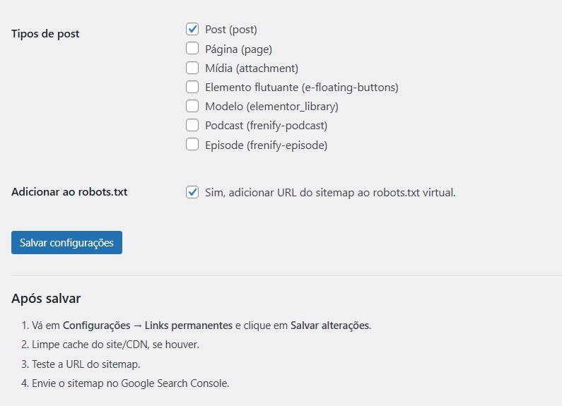 URL e validação do sitemap